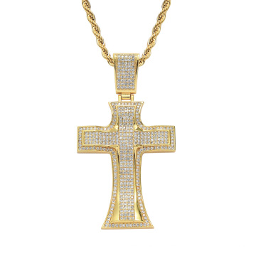 colar de joias com diamantes blingbling, homens, mulheres, cobre, zircão, banhado a ouro, amuleto, tamanho grande, colares com pingente de cruz de Jesus